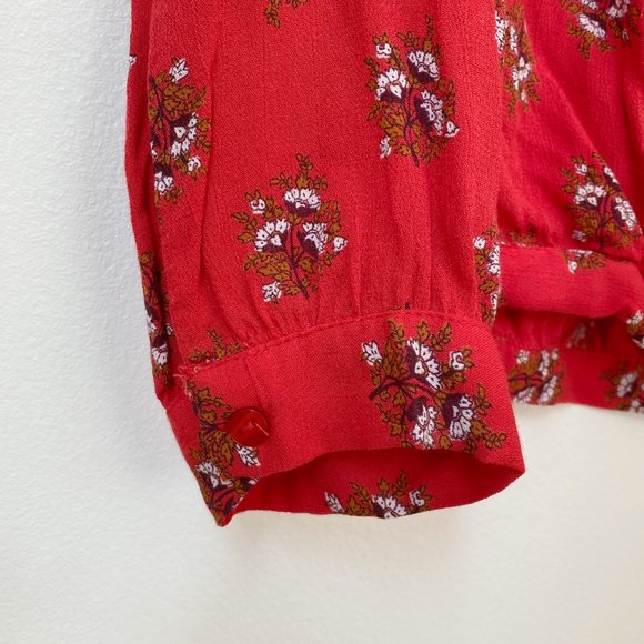 LUCKY BRAND LONG SLEEVE V NECK RED FLORAL PRINTED SURPLICE BLOUSE MEDIUM - Picture 4 of 5
